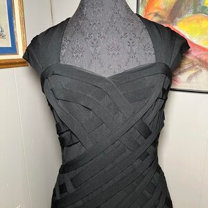 Tadashi Shoji Black Dress Wrap Pattern Cocktail Dress Size Medium